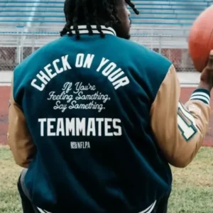AJ Brown Philadelphia Eagles Varsity Jacket Back look