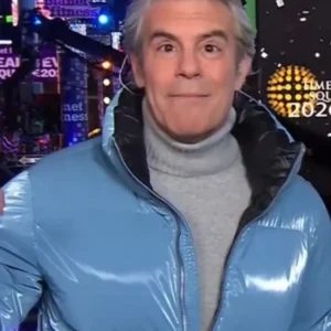 Andy Cohen Blue Puffer Jacket Front