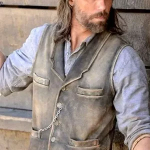Anson Mount Hell on Wheels Distressed Leather Vest Front Look