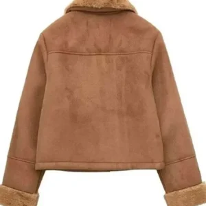 Baked with Love Holiday S01 Brown Shearling Jacket Back look