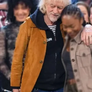 Bob Geldof Royal Variety Brown Leather Jacket Front Look
