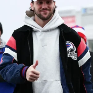 Josh Allen Buffalo Bills Bomber Jacket Front Look