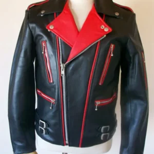 Classic Biker Red and Black Leather Jacket