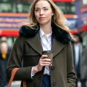 Daria Greenock Industry Green Wool Coat Front Look