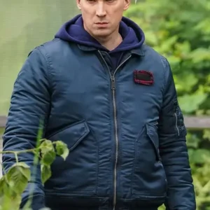 David Caves Silent Witness Blue Bomber Jacket Front Look