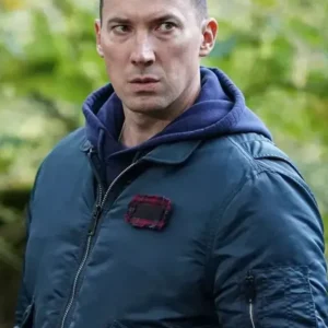 David Caves Silent Witness Blue Bomber Jacket Front Look