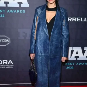 Dua Lipa Footwear Blue Leather Trench Coat
