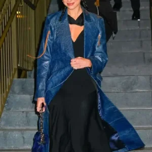 Dua Lipa Footwear Blue Leather Trench Coat
