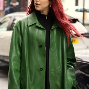 Dua Lipa Green Leather Coat