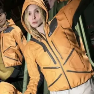 Elle Fanning Death Stranding 2 Yellow Hooded Jacket Front Look
