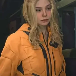 Elle Fanning Death Stranding 2 Yellow Hooded Jacket Front Look