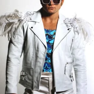 Elton John White Leather Jacket Front Look