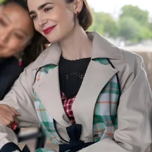 Emily In Paris Lily Collins Plaid Trench Coat