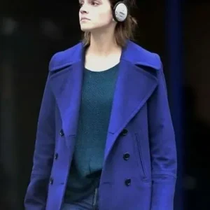 Emma Watson Blue Peacoat Front Look