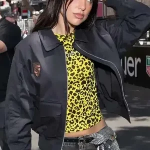F1 Grand Prix Monaco Dua Lipa Black Bomber Jacket Front look