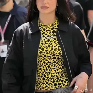 F1 Grand Prix Monaco Dua Lipa Black Bomber Jacket Front look