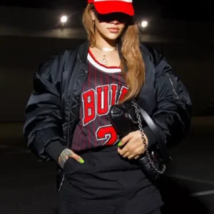 F1 Race Las Vegas Rihanna Black Bomber Jacket