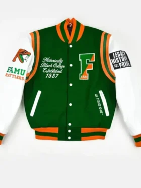 FAMU Varsity Jacket Green And White Front Look