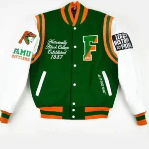 FAMU Varsity Jacket Green And White Front Look