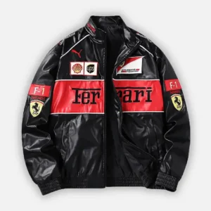 Ferrari F1 Vintage Leather Black Jacket