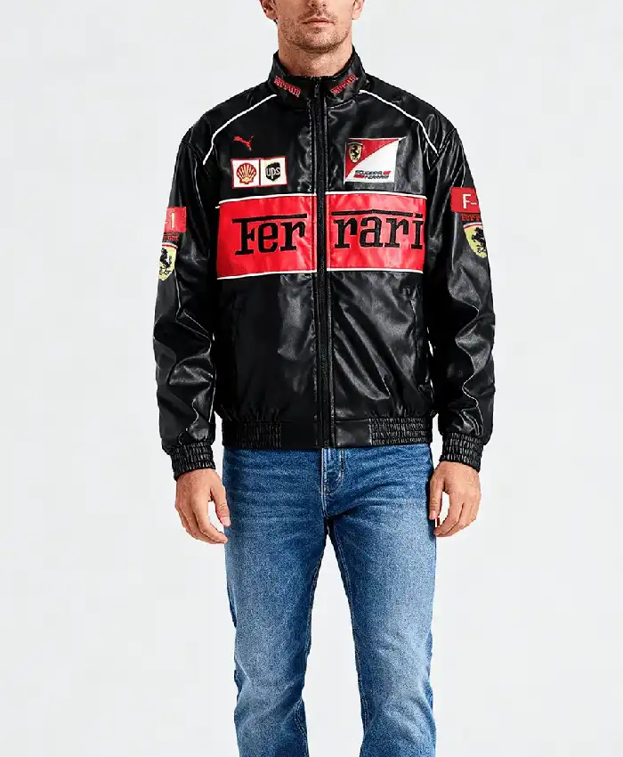 Ferrari F1 Vintage Leather Black Jacket - On Sale At Vanquishe