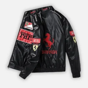 Ferrari F1 Vintage Leather Black Jacket