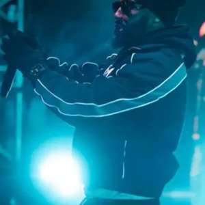 First NYE Concert Neef Buck Black Bomber Jacket Side Look