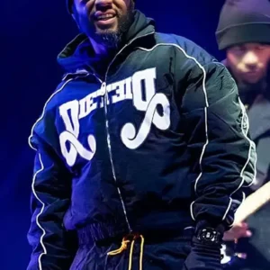 First NYE Concert Neef Buck Black Bomber Jacket Front Look