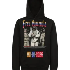 Free Venezuela Black Hoodie Front Look
