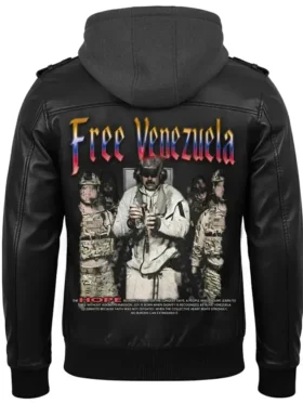 Free Venezuela Black Leather Jacket Back Look