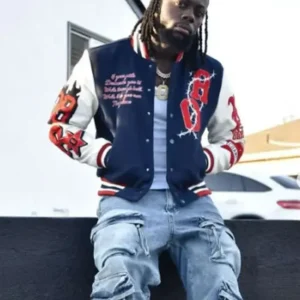 French Opening OFB Yung Varsity Jacket Front Look