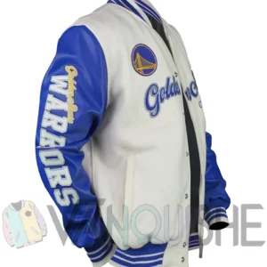 Golden State Warriors Cream and Blue Varsity Jacket