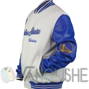 Golden State Warriors Cream and Blue Varsity Jacket