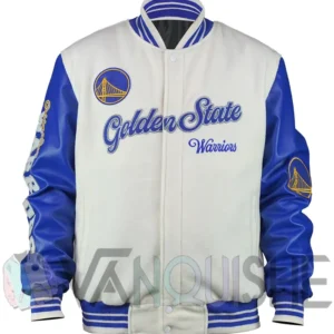 Golden State Warriors Cream and Blue Varsity Jacket