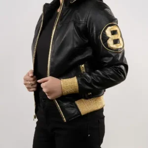 Handmade 8 Ball David Puddy Black and Golden Jacket