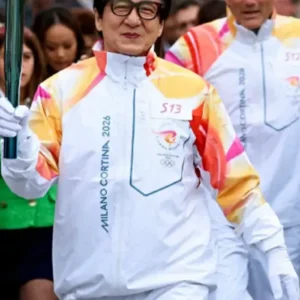 Jackie Chan 2026 Winter Olympics Flame Jacket Front Look