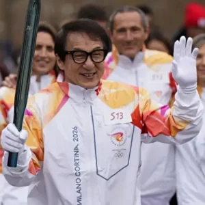 Jackie Chan 2026 Winter Olympics Flame Jacket Front Look