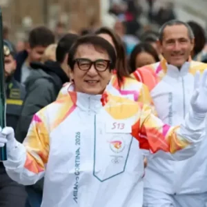 Jackie Chan 2026 Winter Olympics Flame Jacket Front Look