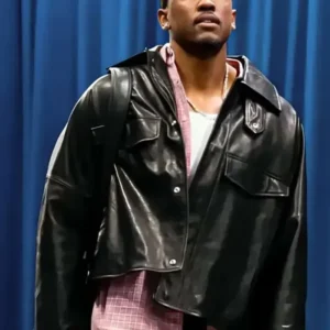 Jalen Williams Black Leather Jacket Front Look