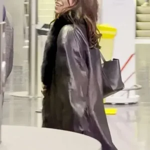 Jenna Ortega Black Shearling Leather Coat Front Look