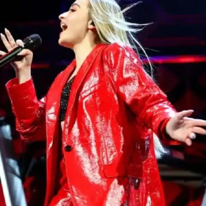 Jingle Ball Sabrina Carpenter Red Leather Blazer