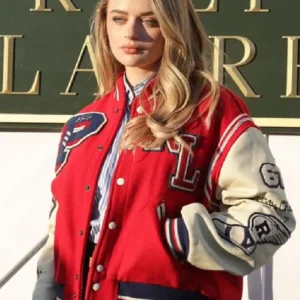 Joey King Fashion Week Red Varsity Jacket