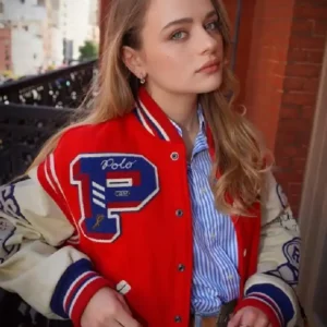 Joey King Fashion Week Red Varsity Jacket