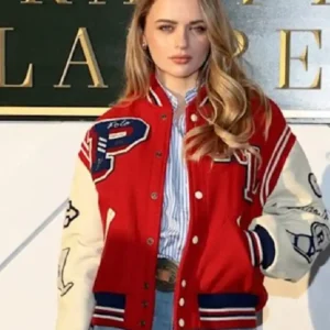 Joey King Fashion Week Red Varsity Jacket