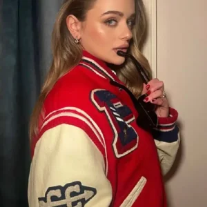 Joey King Fashion Week Red Varsity Jacket