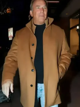Kevin Costner Brown Wool Coat Front Look
