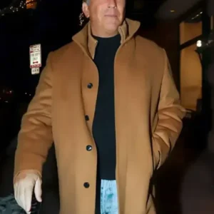 Kevin Costner Brown Wool Coat Front Look