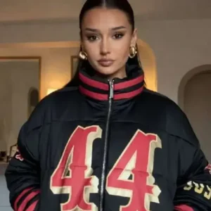 Kristin Juszczyk 2026 San Francisco 49ers Puffer Jacket Front Look
