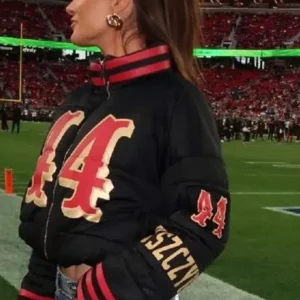 Kristin Juszczyk 2026 San Francisco 49ers Puffer Jacket Front Look