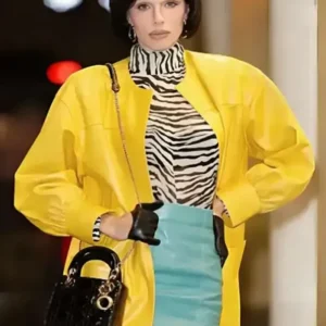 LA Julia Fox Yellow Leather Jacket Front Look
